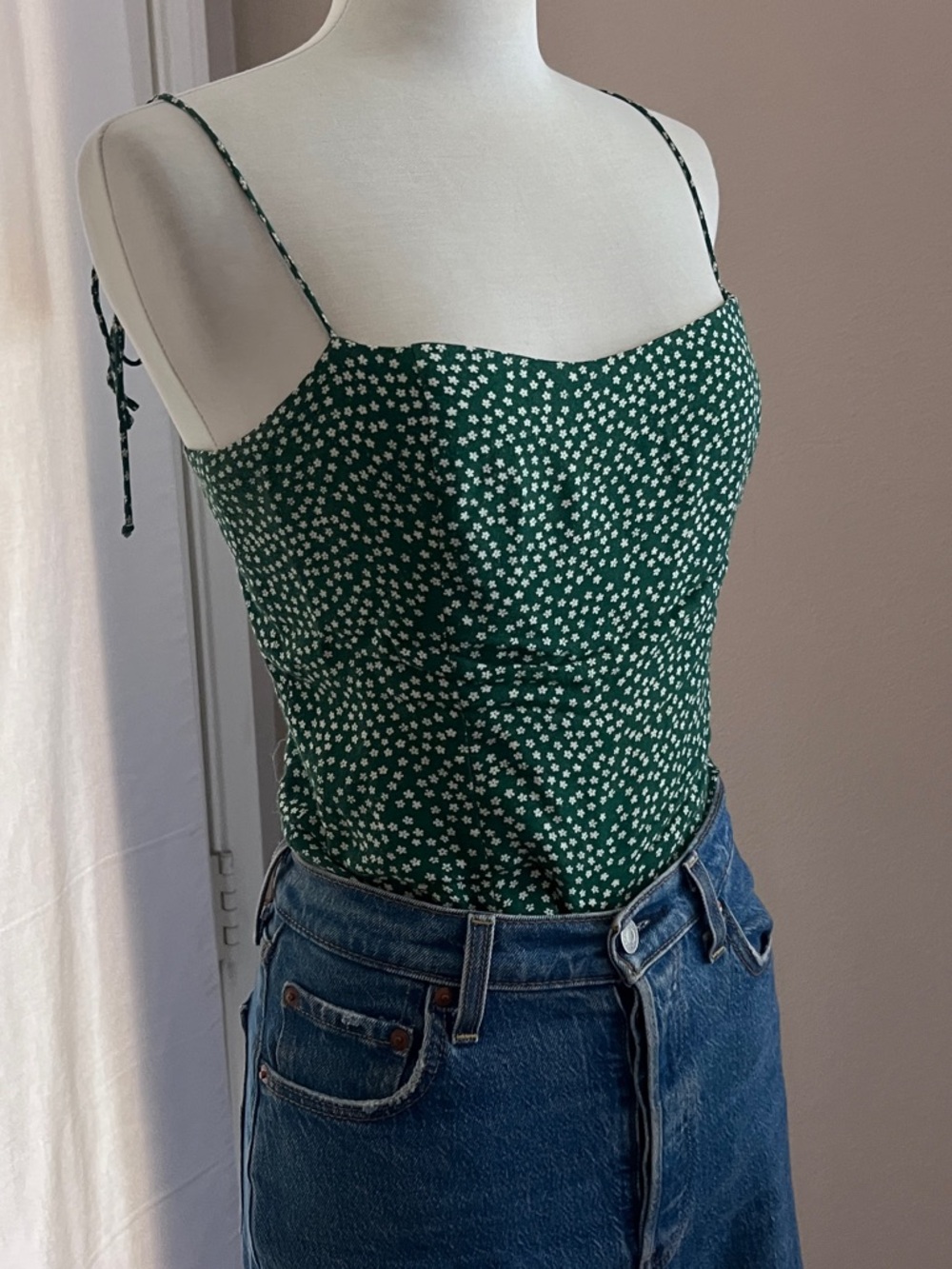 Reformation Green Floral Print Top